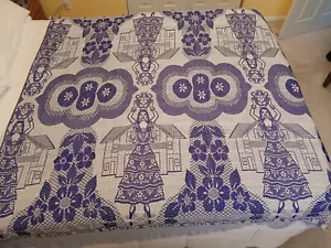 Blau-weiße gewebte Leinendecke Tagesdecke Zaculeu Colchas siehe Beschreibung - Bild 1 von 23
