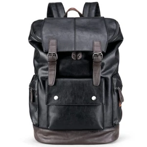 US Herren Leder Laptop Rucksack Arbeit Geschäft Reisen Wasserdicht Taschen Schule BF - Bild 1 von 34