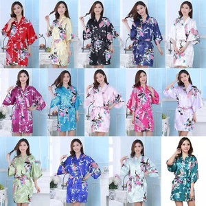 Chinese Women's Silk Satin Floral Peacock Kimono Bath Robe Nightgown Pajamas New - Picture 1 of 15