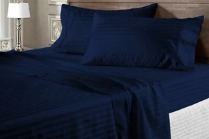 Amazing Sheets 1000 TC OR 1200 TC Egyptian Cotton Navy Blue Stripes Select Item - Picture 1 of 4