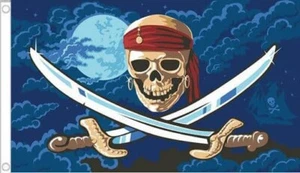 PIRATE FLAG 5' x 3' Red Bandana Moonlight Skull & Crossbones & Moon Kids Party - Picture 1 of 1