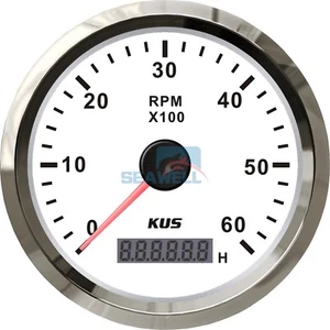 KUS Tachometer Marine Boat Car Truck RPM Meter Gauge LCD Hourmeter 6000RPM 85mm - Picture 1 of 5