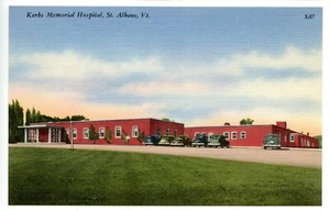 Kerbs Memorial Hospital, St. Albans, VT Vermont, postal de lino vintage sin publicar - Imagen 1 de 4
