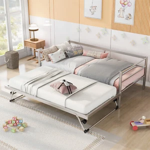 Heavy-Duty Metal Daybed with Pull Out Trundle Twin Size Bed Frame Sofa Bed - Picture 1 of 14