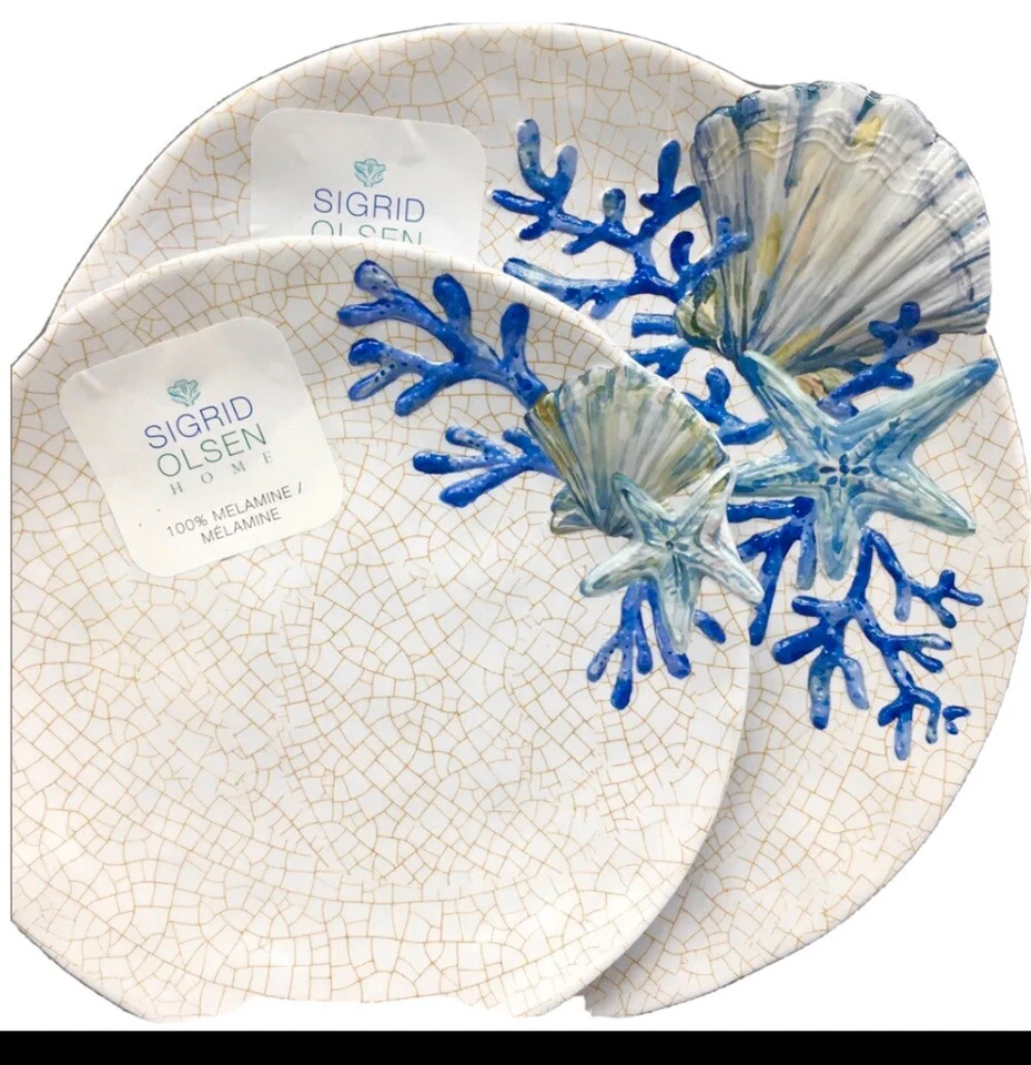 Juego de 2 piezas de melamina Sigrid Olsen Seashell 1 cena 1 plato de ensalada estrellas de mar de playa Foto 1 de 4
