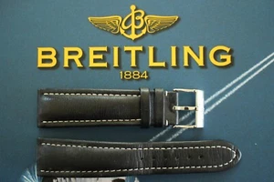 VINTAGE BREITLING 624X 22-18 BLACK CALF TONGUE BUCKLE WATCH BAND WATCHBAND STRAP - Picture 1 of 6