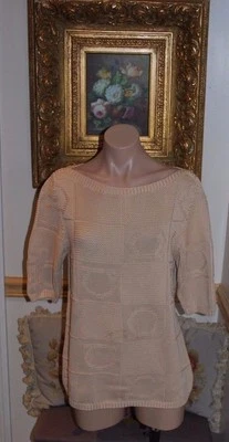 Hermoso Top SALVATORE FERRAGAMO Damas Beige Tejido Logo L ITALIA Foto 1 de 3