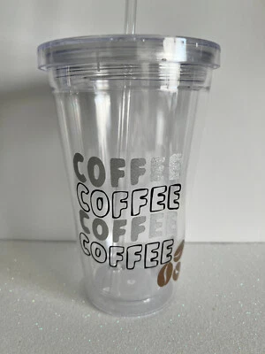 Coffee Coffee Beans Glossy Glitter Vinyl 16oz Acrylic Custom Tumbler - Image 1 of 3