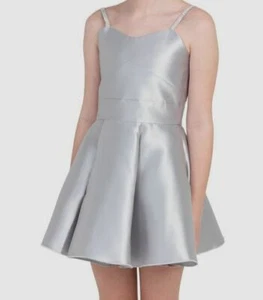 $245 Zoe Ltd Kids Girls Silver Sleeveless Rhinestone Strap Skater Dress Size 16 - Picture 1 of 3
