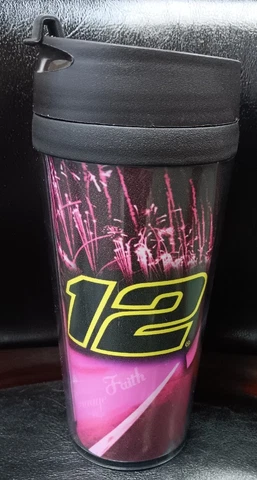 RARE Ryan Blaney #12 NASCAR Breast Cancer Plastic Coffee Tumbler Cover
