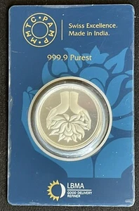 10 GRAMS LOTUS SILVER COIN MMTC-PAMP - Picture 1 of 2