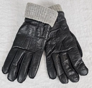 Grands gants homme cuir noir avec doublure tricot gris chaud carrière conduite confort - Photo 1/3