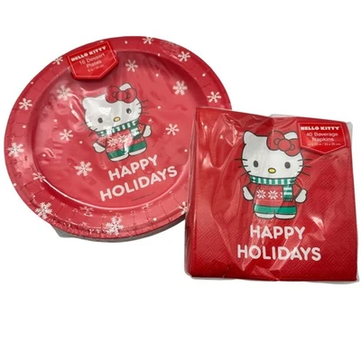 Hello Kitty Dessert Plates and Beverage Napkins - Red Snowflake Sweater NWT - Image 1 of 4