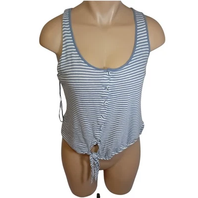 Y2K Guess Striped Button Linen Tie Tank Top Summer Beach Cottagecore Indie S - Image 1 of 4