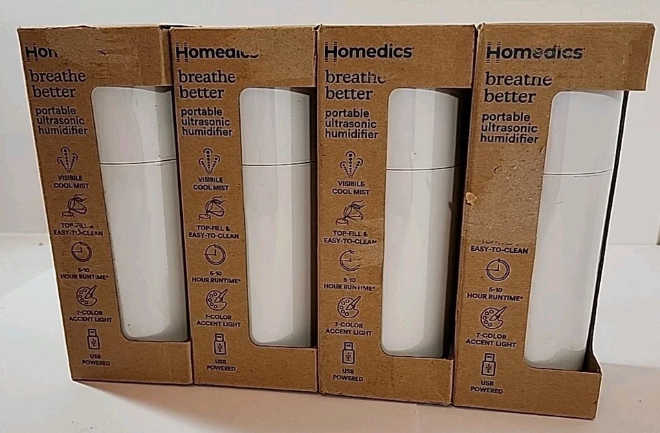 HoMedics White Portable Ultrasonic Humidifier Cordless Car Travel Bedroom Office