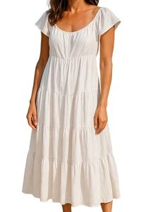 Altar'd White State Lea Maxi Dress Ruffled Tiered Elastic Waist Size M - Picture 1 of 7