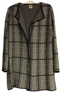 Cárdigan Suéter Anne Klein Mediano Largo Frente Abierto Negro Gris Rojo A Cuadros Rayas - Imagen 1 de 13