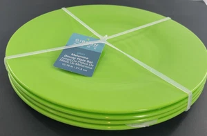 Gibson Home Set Of 4 Bright Kiwi Green Melamine Dinner Plates 10.75” NEW - Picture 1 of 4