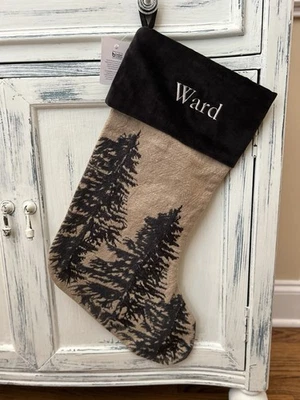 Pottery Barn Conell Embroidered Stocking Flax/Black Mono “Ward” NWT READ - Image 1 of 4