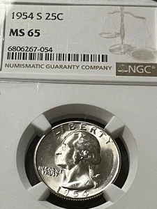 1954 S NGC WASHINGTON QUARTER - Picture 1 of 3