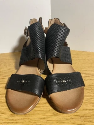 Miz Mooz Leather Cut Out Sandals Caribe Black Womens Size 5.5 W Boho Summer - Image 1 of 4