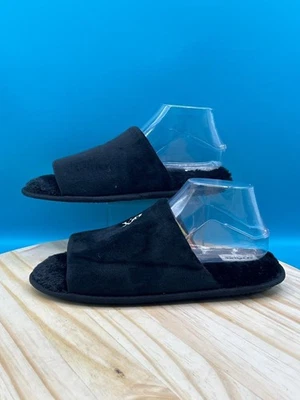 Zapatillas Dearfoams Calavera Para Mujer Talla L (9-10) Gamuza Negra Sin Cordones Borde de Piel Cómodas Foto 1 de 4