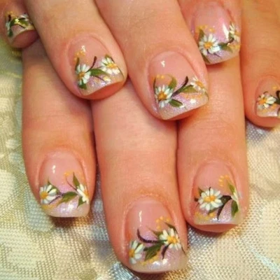 24x Short Square On Nail Flowers Press On Nail French Tip False Nail - Image 1 of 4