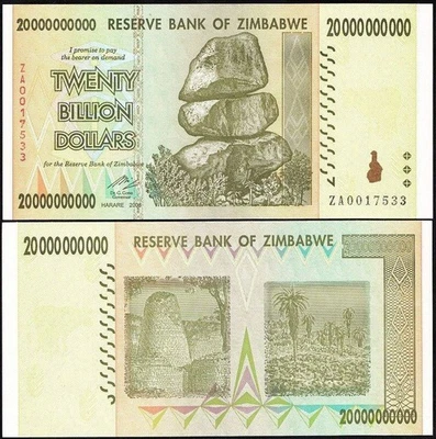 Zimbabwe 20 mil millones de dólares, 2008, P-86z, reemplazo UNC Foto 1 de 2