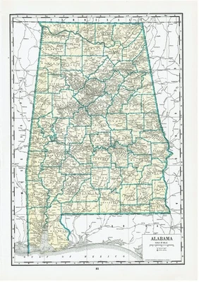 Mapas antiguos a color de Alabama y Arizona 1932 10x14 como nuevos ¡Hermosos! Foto 1 de 4