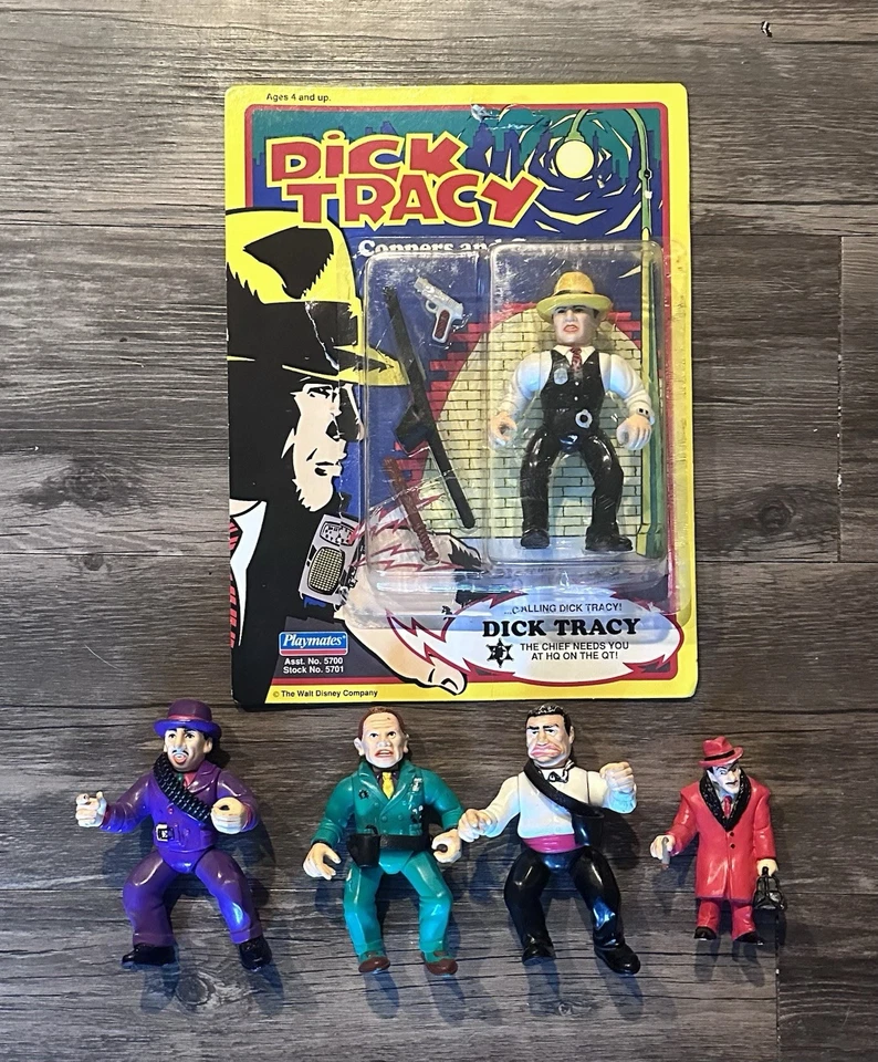 1990s Dick Tracy Action Figure Lot With Dick Tracy Opened Card - Image 1 of 1