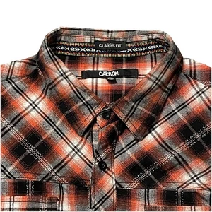 Carbon Southwest Aztec Flannel Mens Sz XL Grunge Rock Orange Black Long Sleeve - Picture 1 of 13