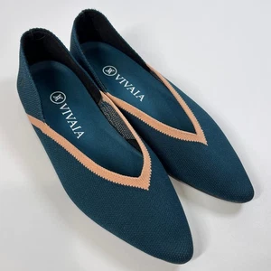 VIVAIA Pointed Toe Knit Flats Women's EU 36 Teal Peach Recycled Slip On Shoes - Picture 1 of 9