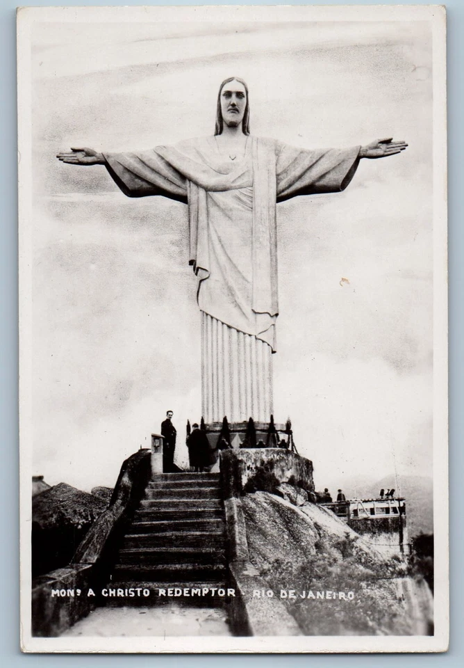 Rio de Janeiro Brazil Postcard Christ The Redeemer Statue c1930's RPPC Photo - Image 1 of 2