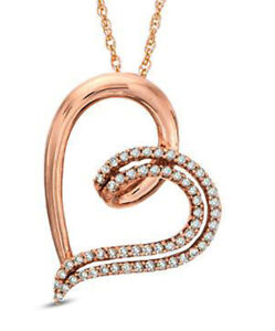 1.16ct Natural Round Diamond 14k Solid Rose Gold Wedding Heart Pendant