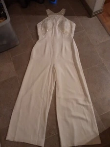 Bella Diosa Collection Ivory Vintage Jumpsuit Hand Beaded Bodice Size 16 - Picture 1 of 4