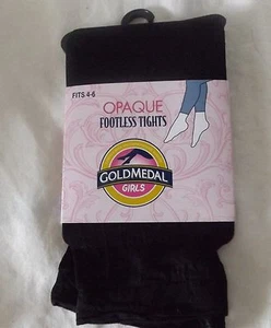 Gold Medal Black Girls Childrens Opaque Costume Dance Footless Tights size 4-6 - Picture 1 of 2