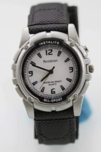 Armitron Instalite Watch Men 30m Silver Black Plastic Battery Light White Quartz - Picture 1 of 6