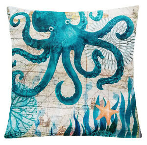 ⭐⭐Ocean Coastal Throw PILLOW COVER Teal Blue Sofa Decorative Cushion Case 18x18"