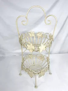 Vintage Wrought Iron 2-Tier Fruit Basket Grapevine & Basket Weave Design - 26.5" - Picture 1 of 9