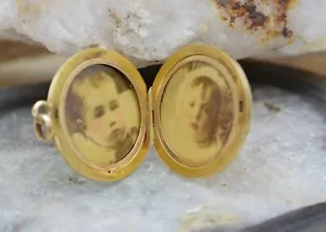 14K Gelbgold (getestet) Rundes Doppelmedaillon mit 2 Zelluloidfenstern, um 1925 - Bild 1 von 9