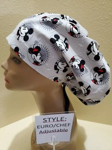 Mickey/Minnie Mouse (grey) Women's  Euro/Chef Surgical Scrub Hat/Cap Handmade - Picture 1 of 5