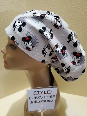 Mickey/Minnie Mouse (grey) Women's  Euro/Chef Surgical Scrub Hat/Cap Handmade - Image 1 of 4