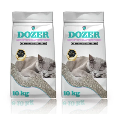DTP-SOFT 2x 10kg = 20kg Dozer Katzenstreu Sensitive mit Babypuderduft Klumpstreu Premium