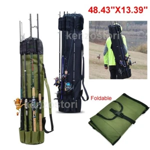 Fishing Rod Bag for 5 Poles Fishing Rod Case Portable Reel Tackle Tool Gear Bag - Picture 1 of 21