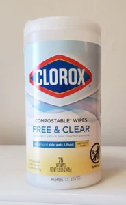 Clorox Compostable Wipes Free & Clear Light lemon Scent 75 Count - Picture 1 of 1