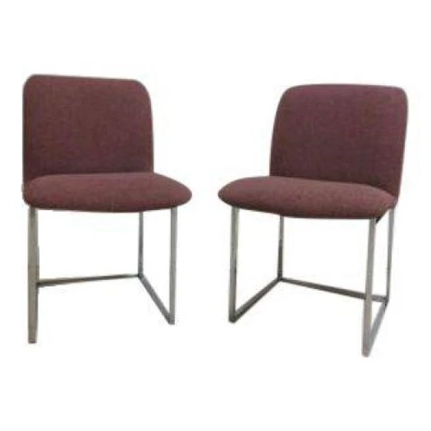Pair Mid Century Chrome Cube Floating Dining Room Desk Side Chairs Cover