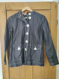 Boden Navy Blue Short Rain Coat Jacket Size 8 Big White Buttons