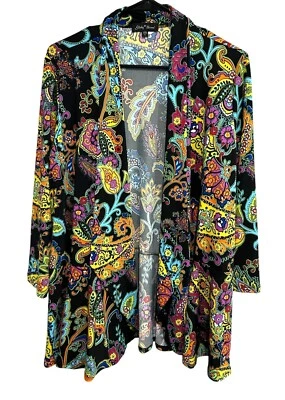 Cárdigan Chaqueta Marca Slinky Frente Abierto Colorido Paisley Talla Grande Boho Festival Foto 1 de 4