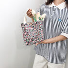 Canvas Flower Print Totes Handbag Women Girls Travel Portable Lunch Bucket Bag