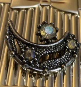 Moon Pin Silver With Rhinestones Accent Beautiful - Picture 1 of 12
